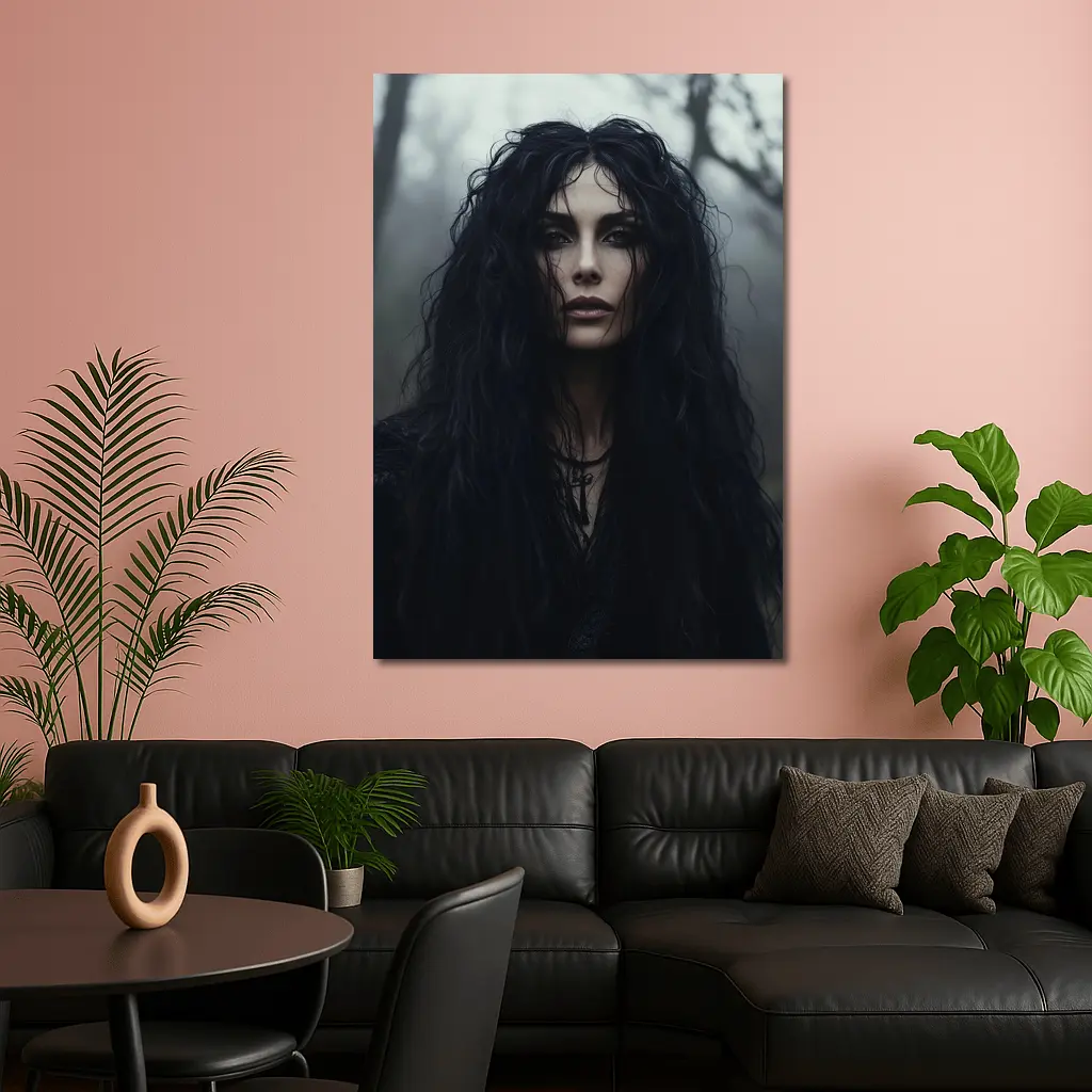 Dark Gothic Woman Misty Forest Portrait – Wall Art