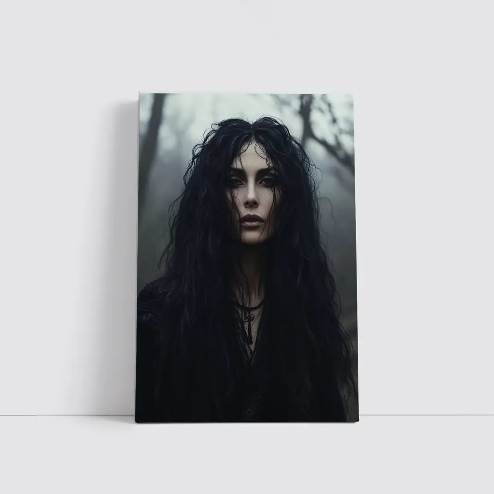 Dark Gothic Woman Misty Forest Portrait – Wall Art