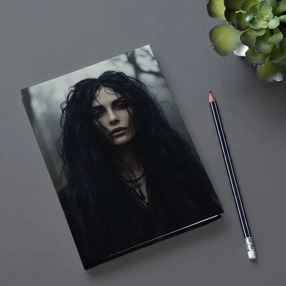 Dark Gothic Woman Misty Forest Portrait – Notebooks