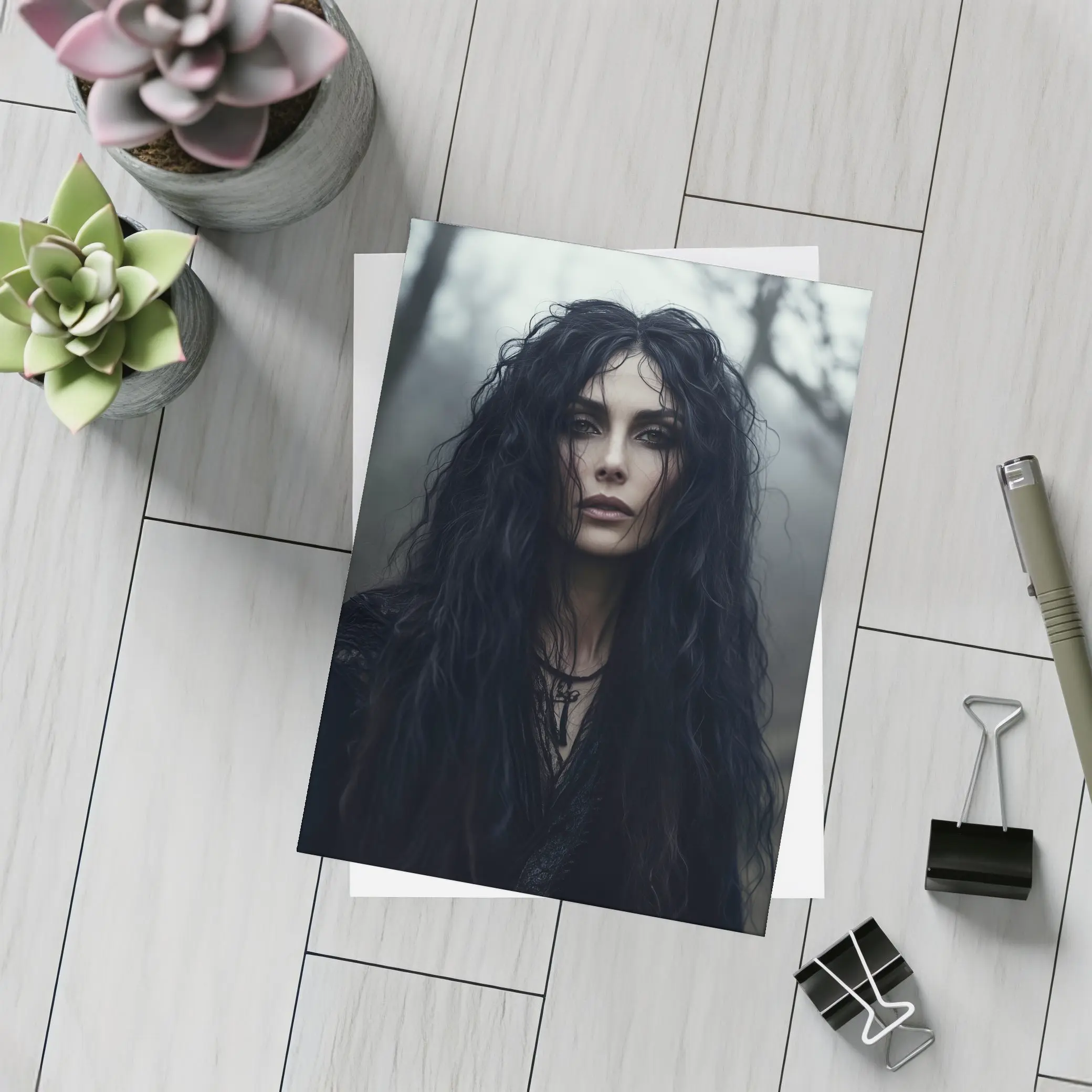 Dark Gothic Woman Misty Forest Portrait – Postcards