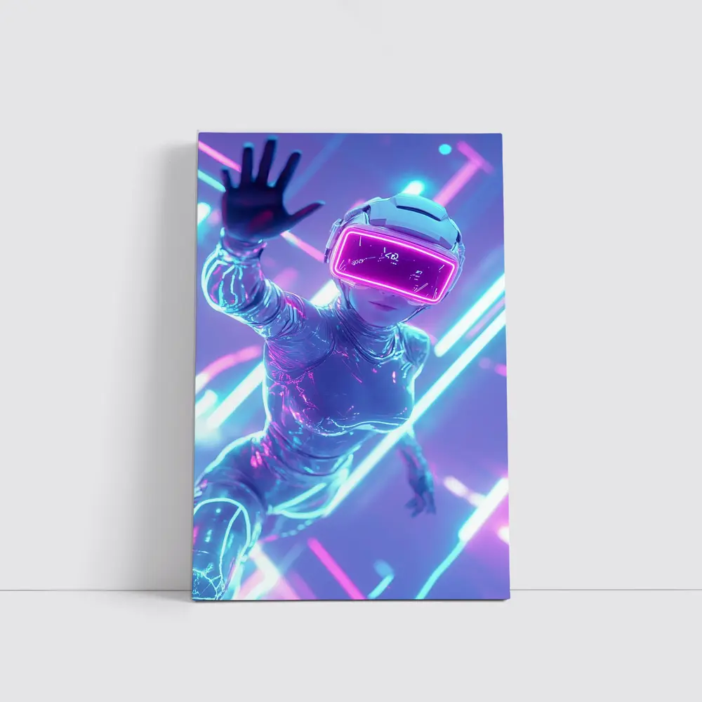 Neon VR Girl Futuristic Cyberpunk Digital World – Wall Art