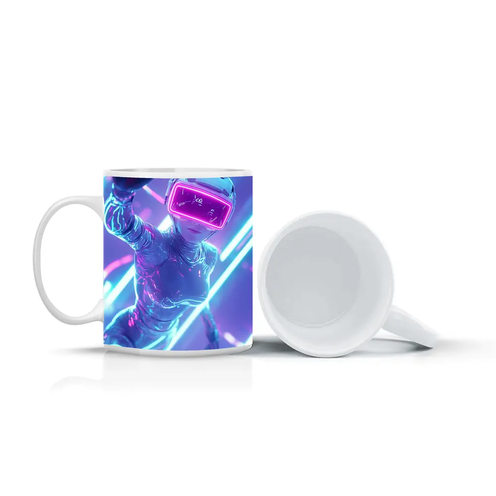 Neon VR Girl Futuristic Cyberpunk Digital World – Mugs