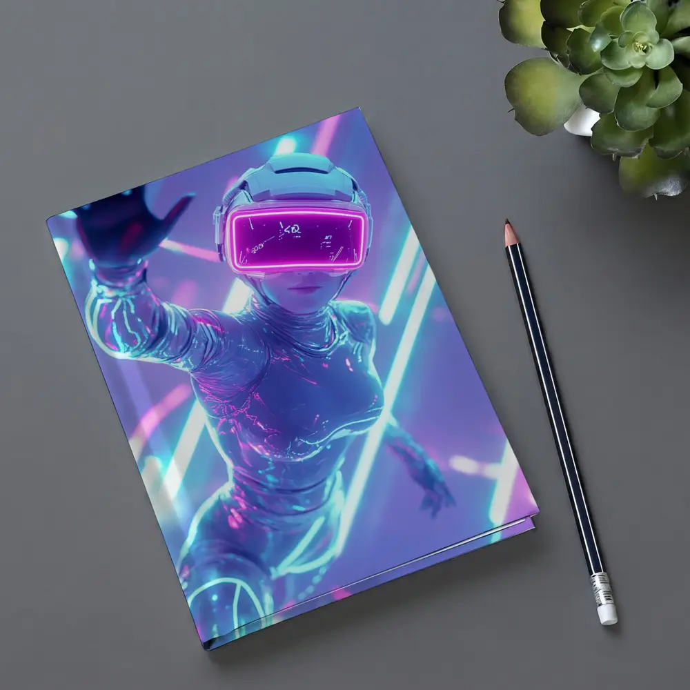 Neon VR Girl Futuristic Cyberpunk Digital World – Notebooks