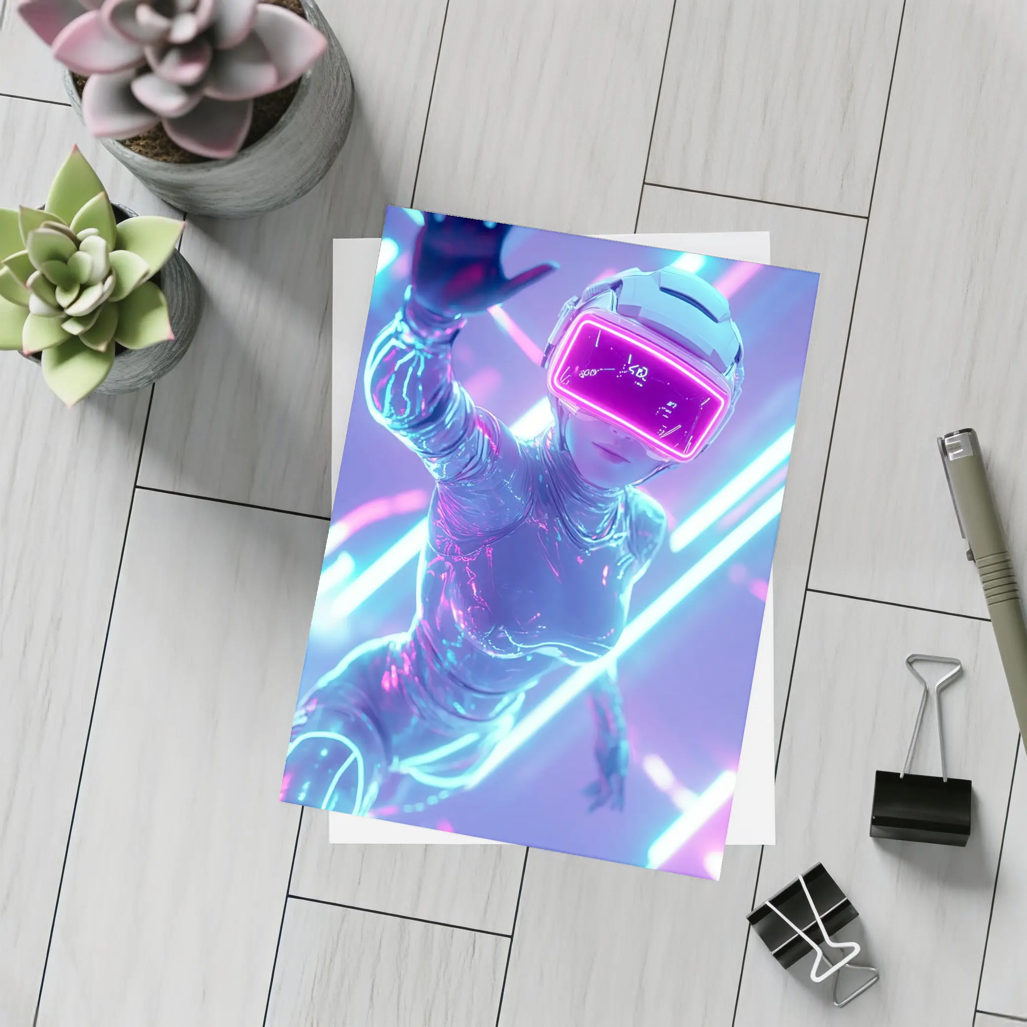 Neon VR Girl Futuristic Cyberpunk Digital World – Postcards