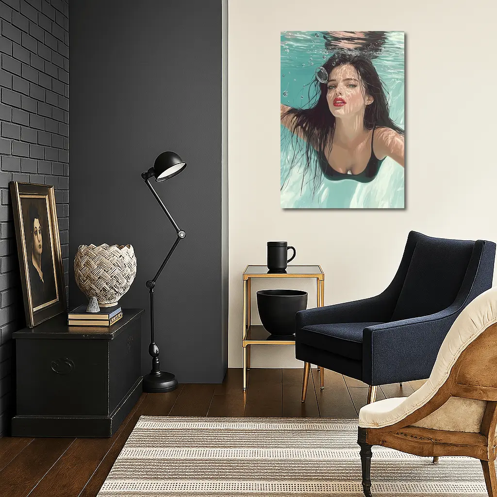 Woman Underwater Pool Digital Art Portrait – Wall Art