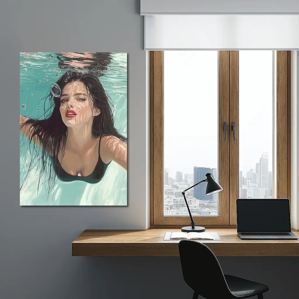Woman Underwater Pool Digital Art Portrait – Wall Art