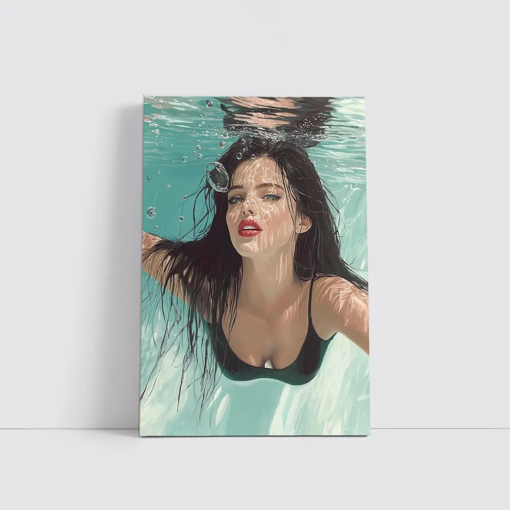 Woman Underwater Pool Digital Art Portrait – Wall Art