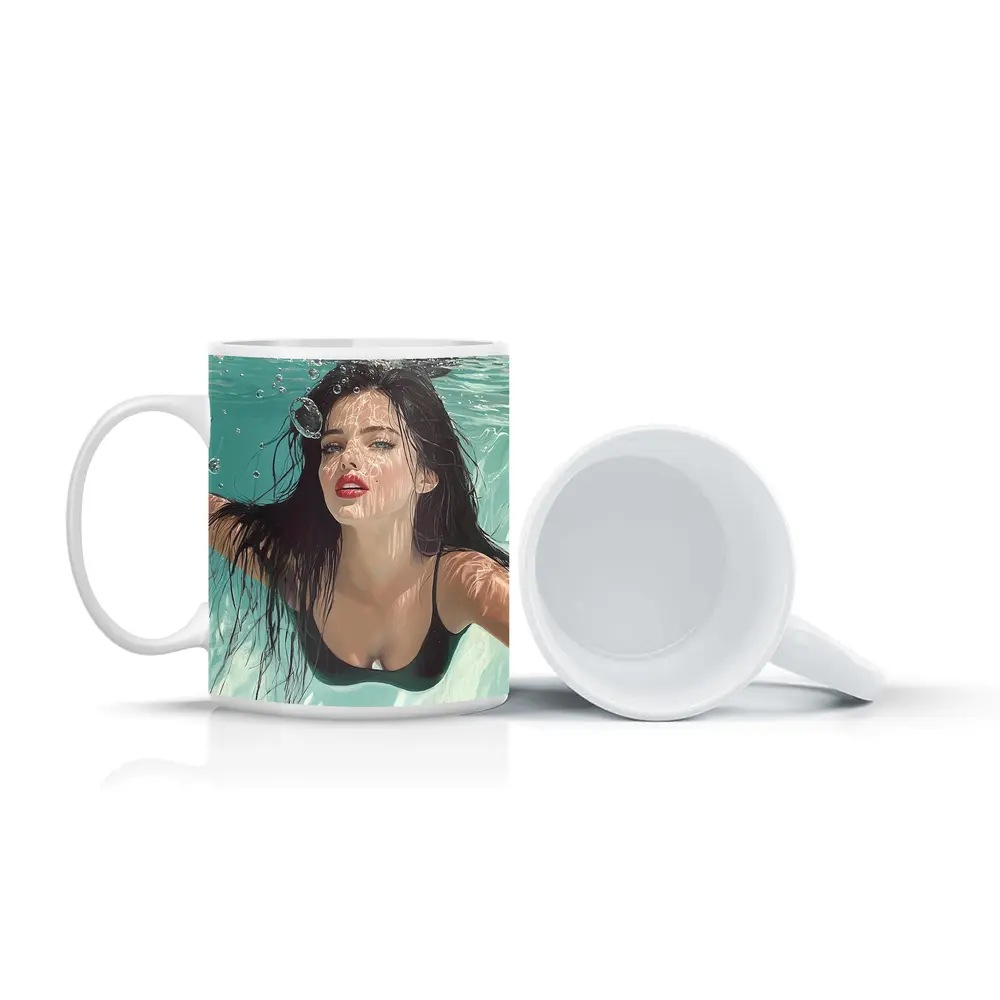 Woman Underwater Pool Digital Art Portrait – Mugs