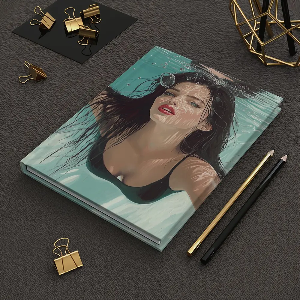 Woman Underwater Pool Digital Art Portrait – Notebooks