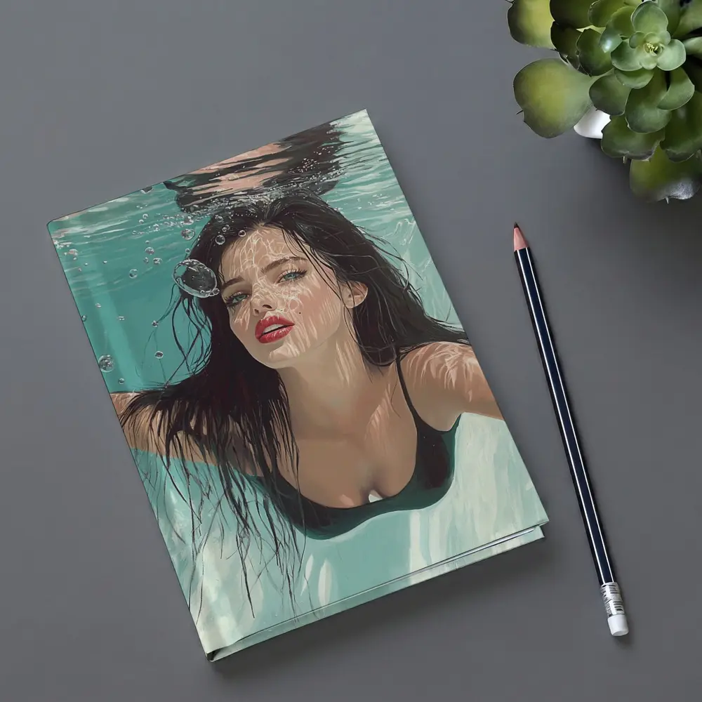 Woman Underwater Pool Digital Art Portrait – Notebooks