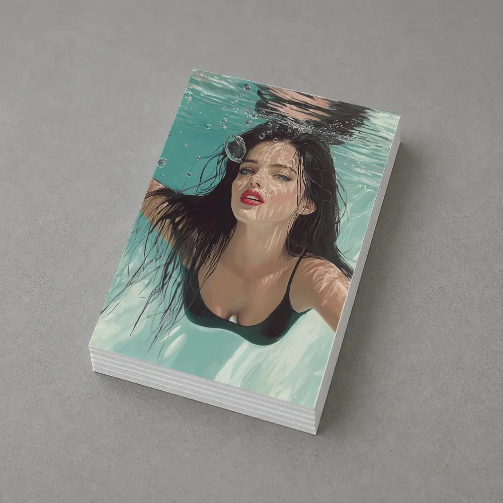 Woman Underwater Pool Digital Art Portrait – Postcards
