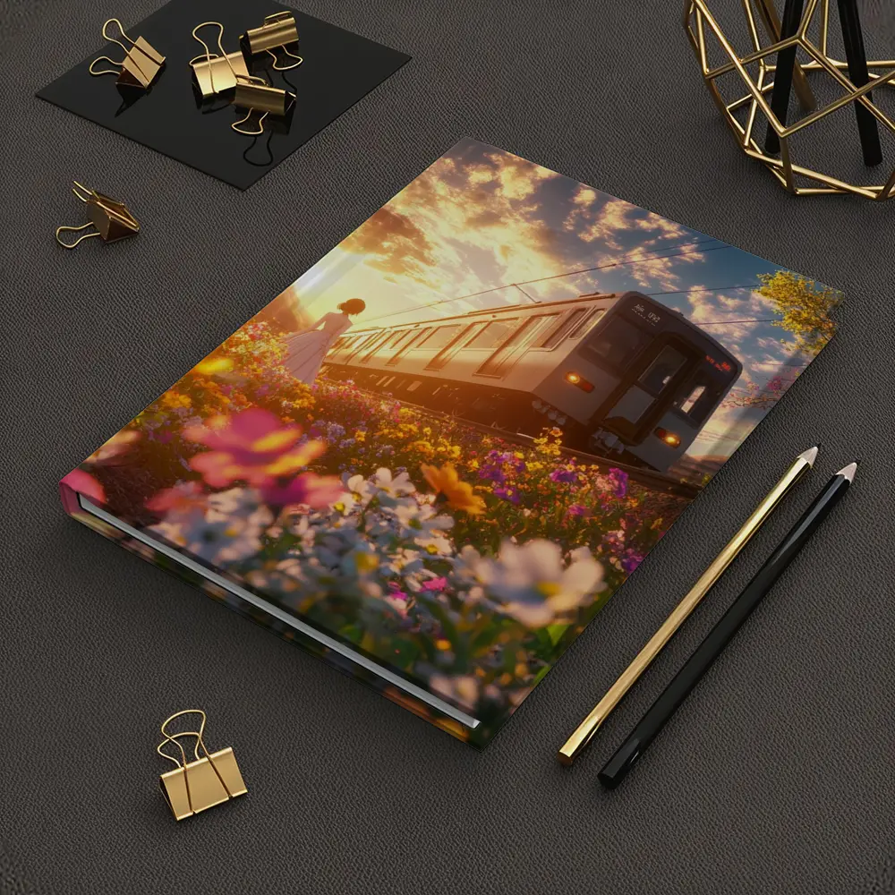 Anime Girl Train Sunset Wildflower Field – Notebooks