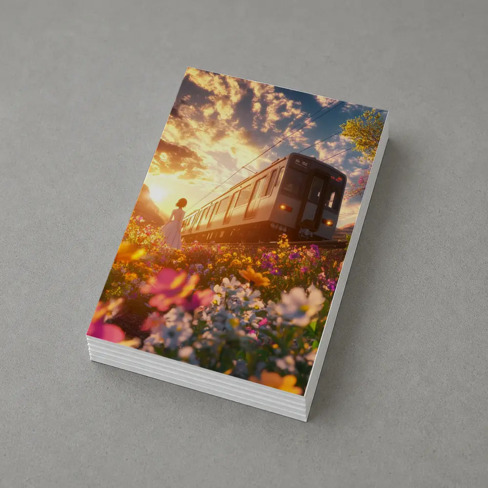 Anime Girl Train Sunset Wildflower Field – Postcards