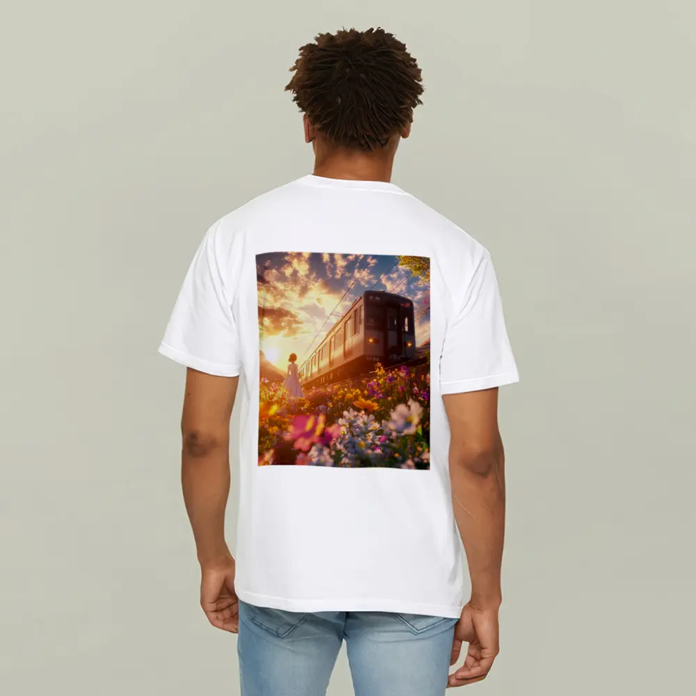Anime Girl Train Sunset Wildflower Field – T-Shirts