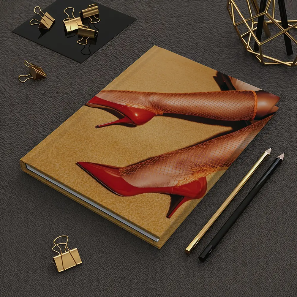 Red Heels Orange Fishnet Stockings Yellow Floor – Notebooks