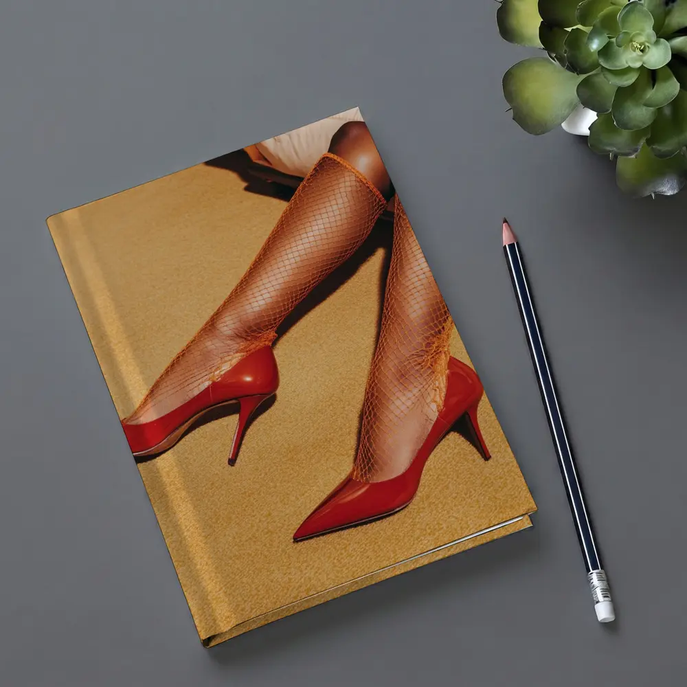 Red Heels Orange Fishnet Stockings Yellow Floor – Notebooks