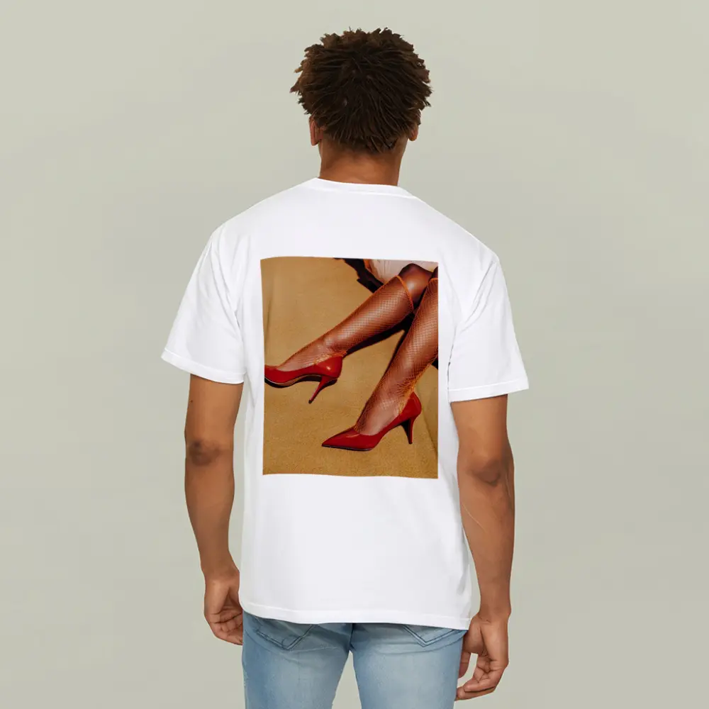 Red Heels Orange Fishnet Stockings Yellow Floor – T-Shirts