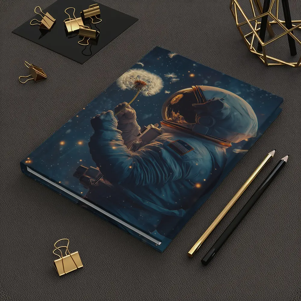 Astronaut Holding Dandelion in Starry Space – Notebooks