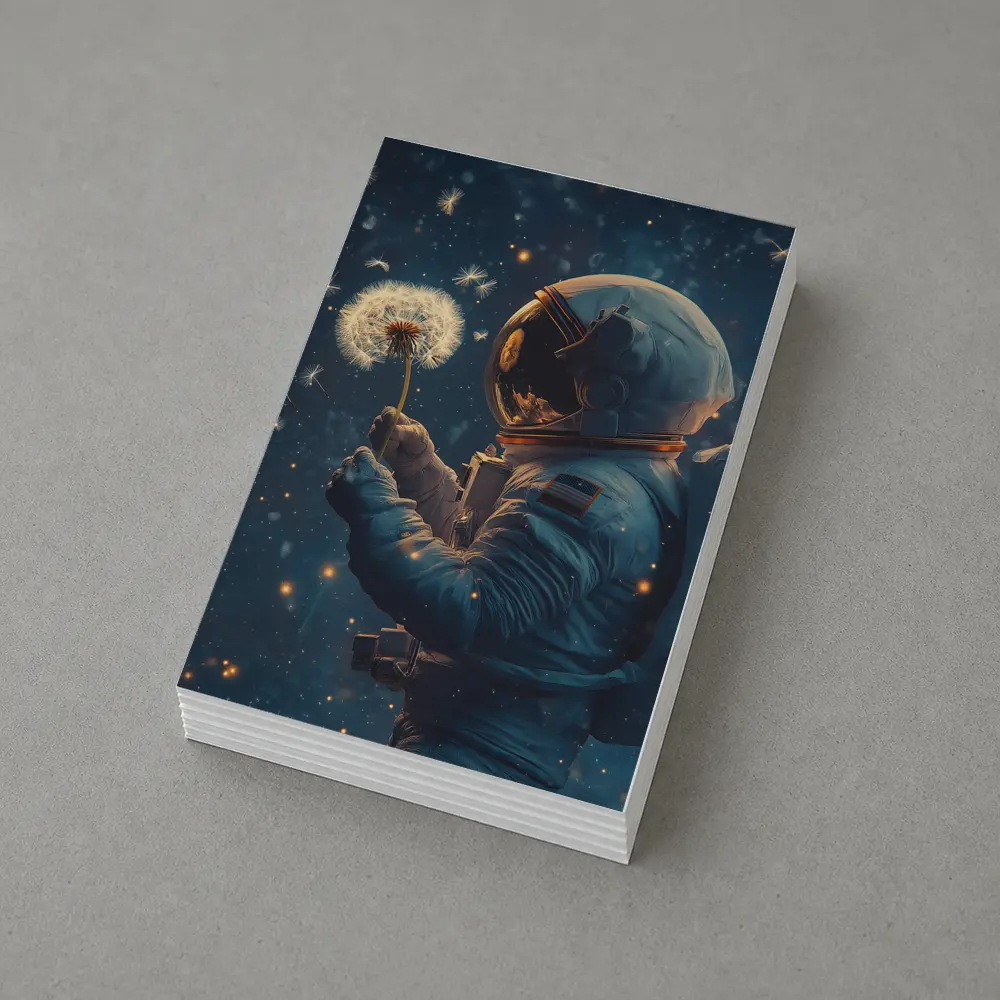 Astronaut Holding Dandelion in Starry Space – Postcards
