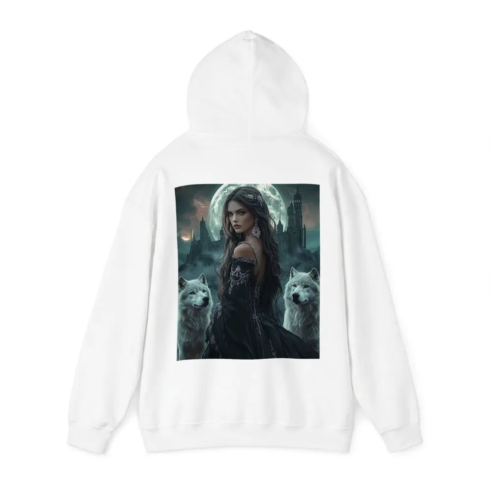 Dark Fantasy Woman White Wolves Full Moon – Hoodies