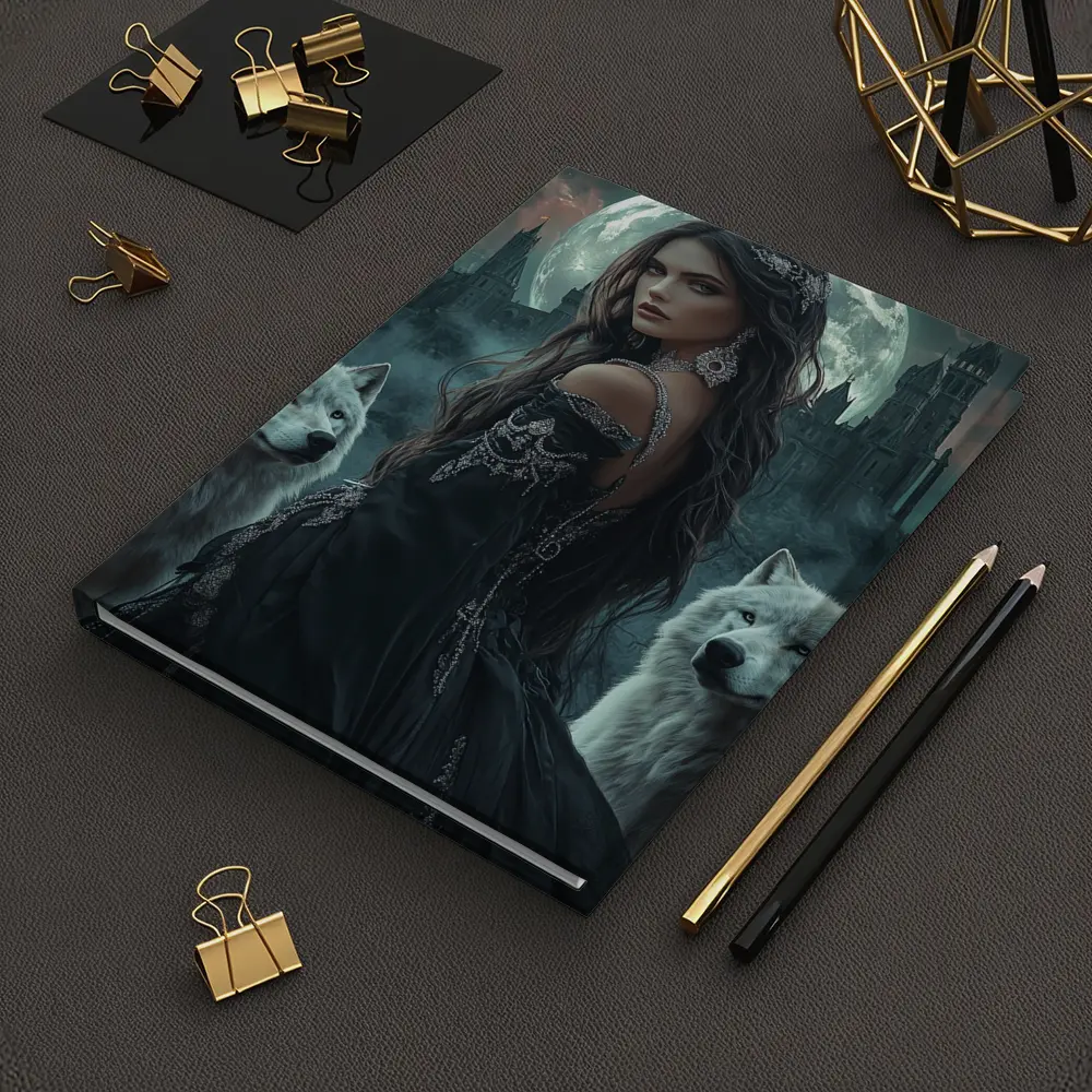 Dark Fantasy Woman White Wolves Full Moon – Notebooks
