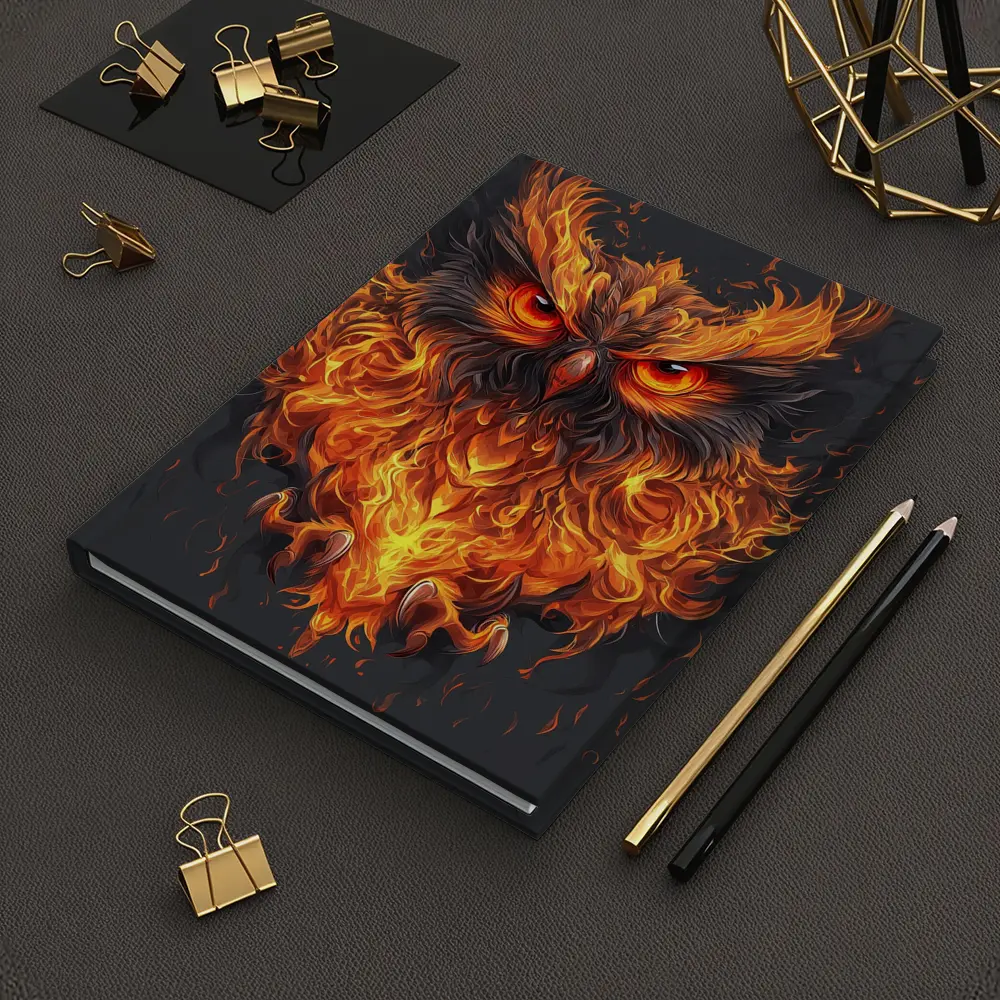 Fiery Owl With Burning Flames Dark Background – Notebooks