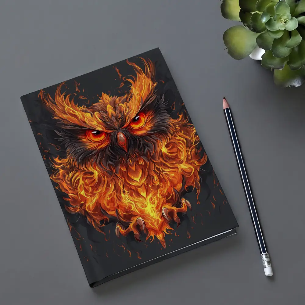 Fiery Owl With Burning Flames Dark Background – Notebooks