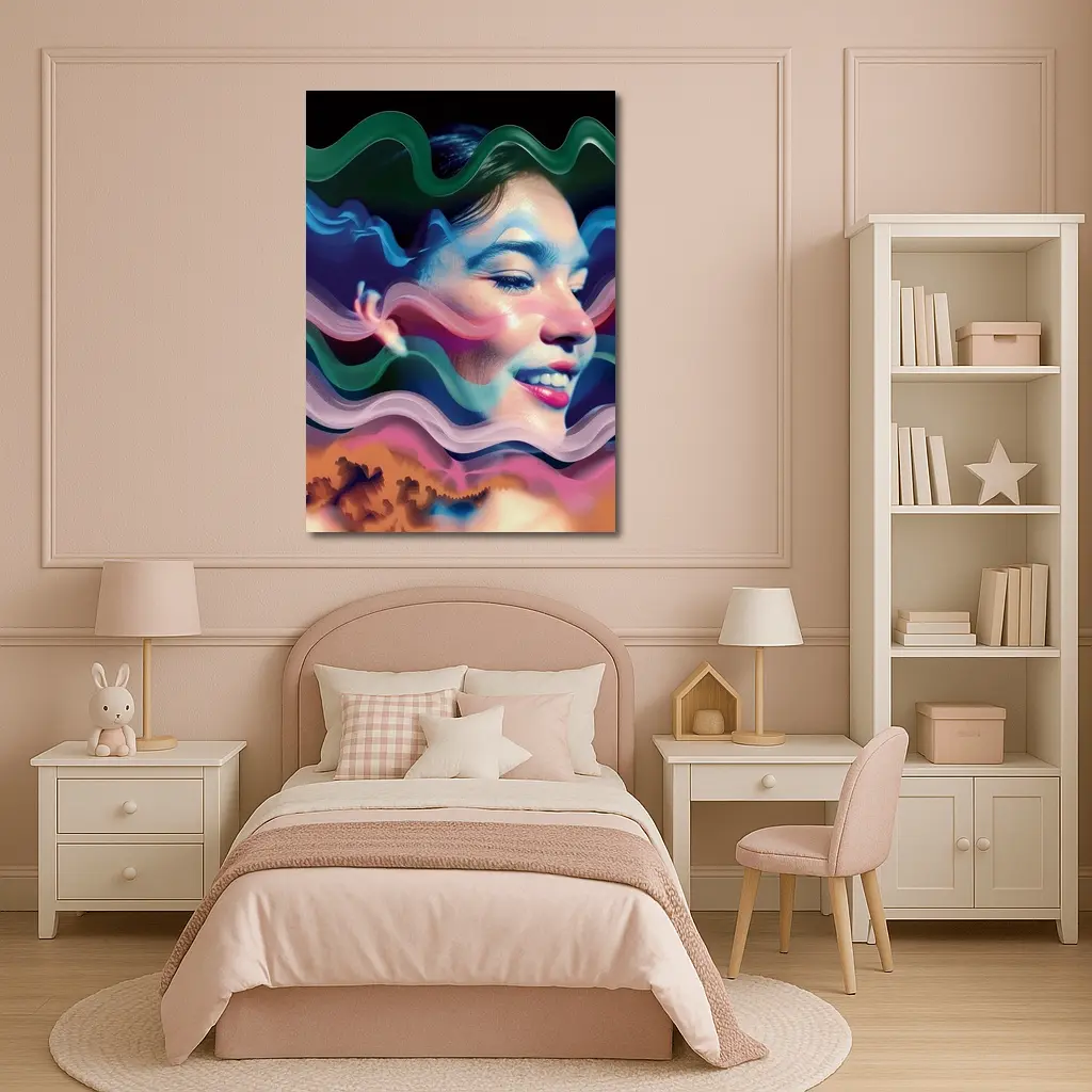 Woman Face Surreal Colorful Wave Art – Wall Art