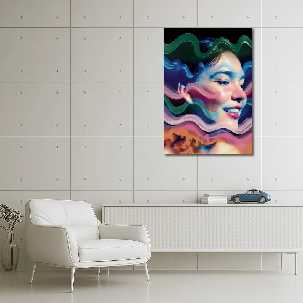 Woman Face Surreal Colorful Wave Art – Wall Art