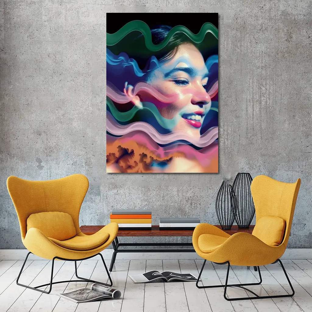 Woman Face Surreal Colorful Wave Art – Wall Art