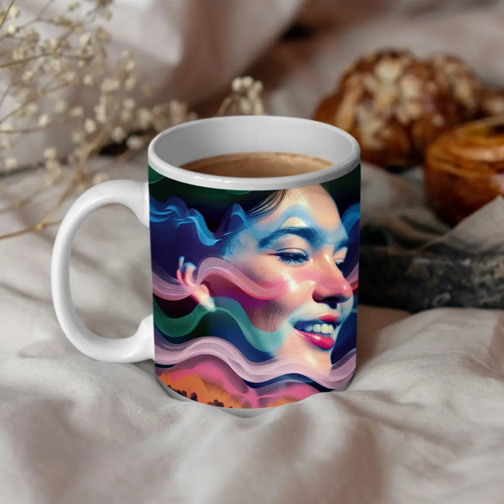 Woman Face Surreal Colorful Wave Art – Mugs