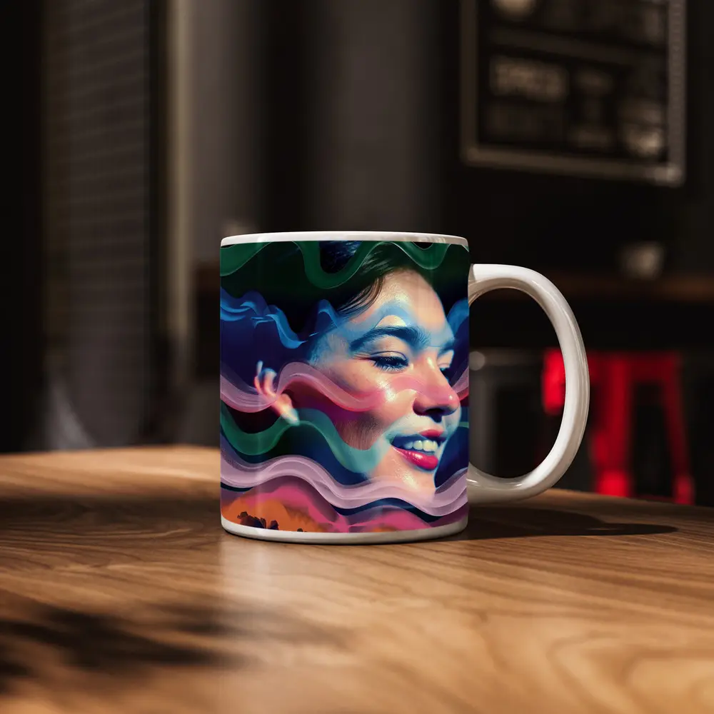 Woman Face Surreal Colorful Wave Art – Mugs