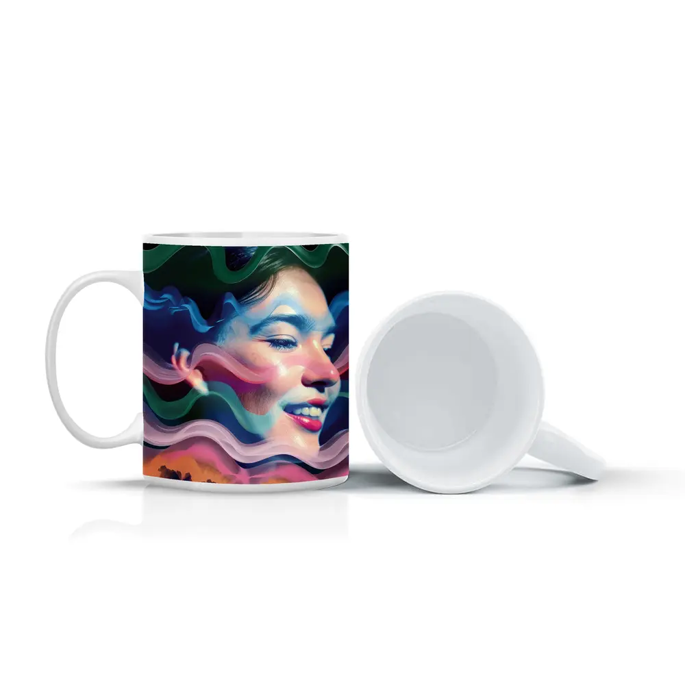 Woman Face Surreal Colorful Wave Art – Mugs