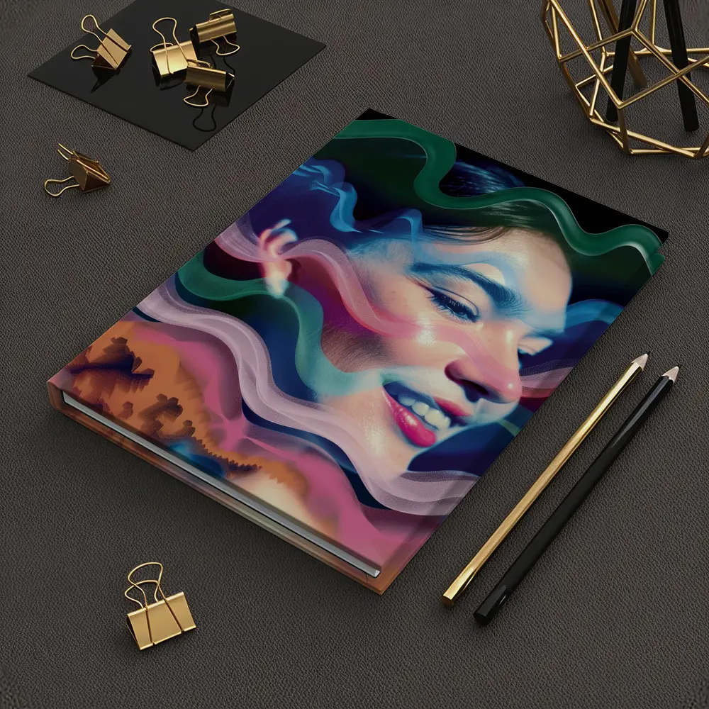 Woman Face Surreal Colorful Wave Art – Notebooks