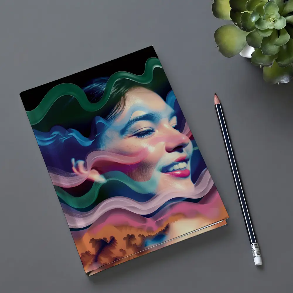 Woman Face Surreal Colorful Wave Art – Notebooks