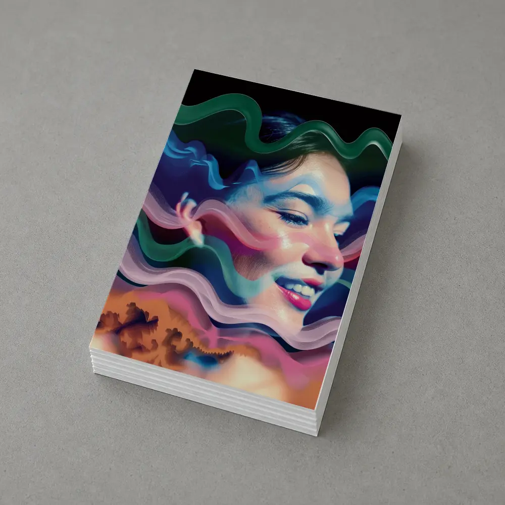Woman Face Surreal Colorful Wave Art – Postcards