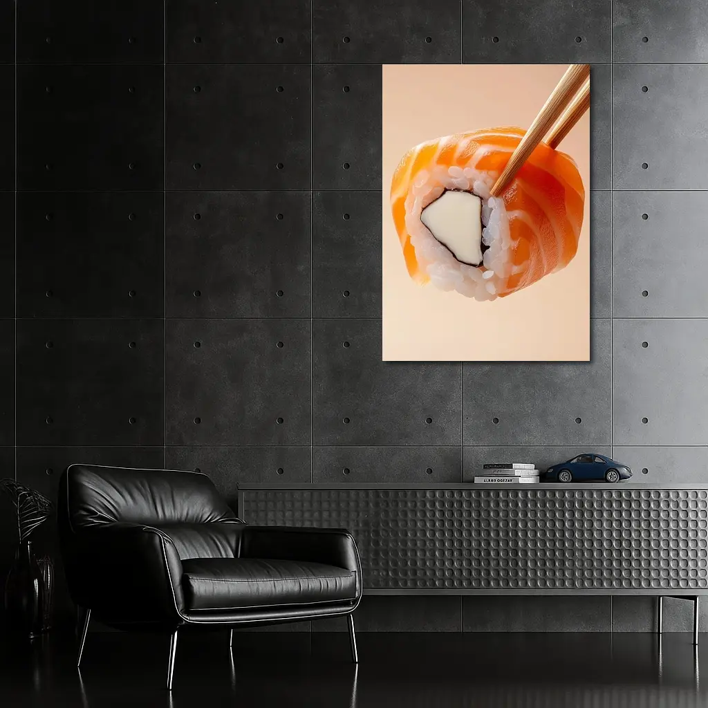 Salmon Sushi Roll Held With Chopsticks – Wall Art
