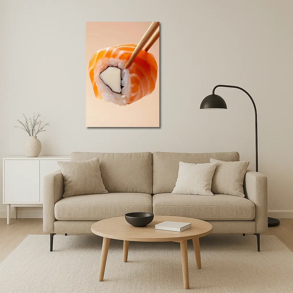 Salmon Sushi Roll Held With Chopsticks – Wall Art