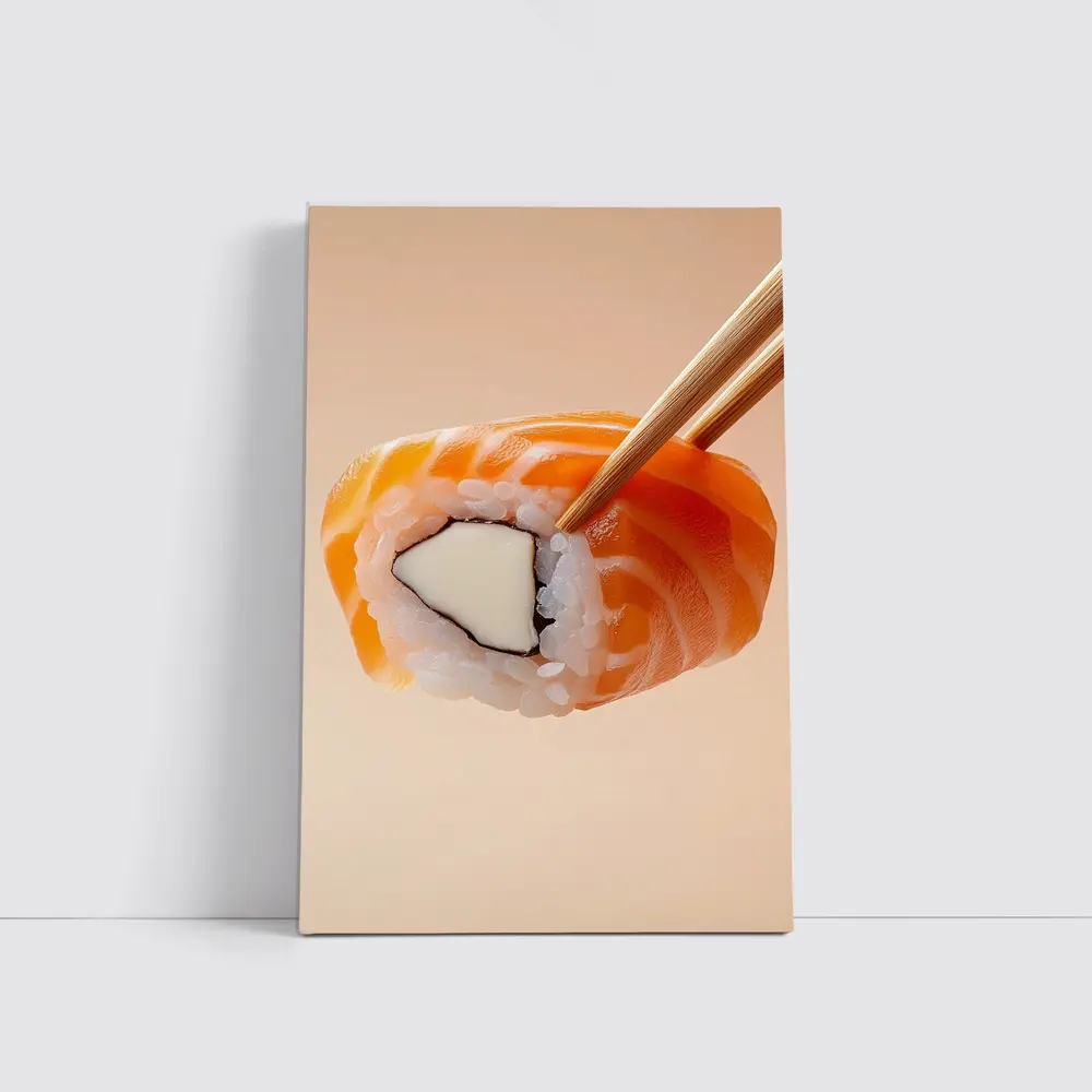 Salmon Sushi Roll Held With Chopsticks – Wall Art