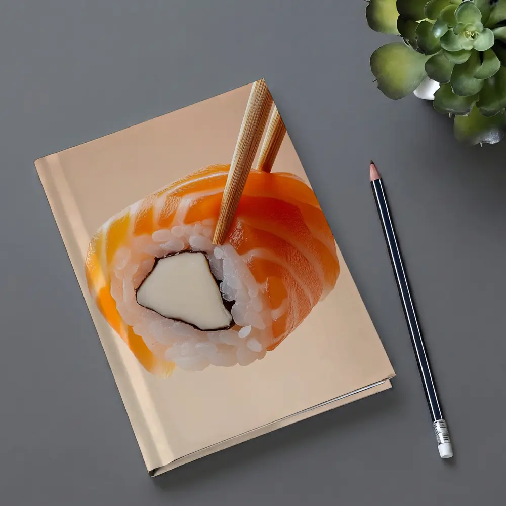 Salmon Sushi Roll Held With Chopsticks – Notebooks