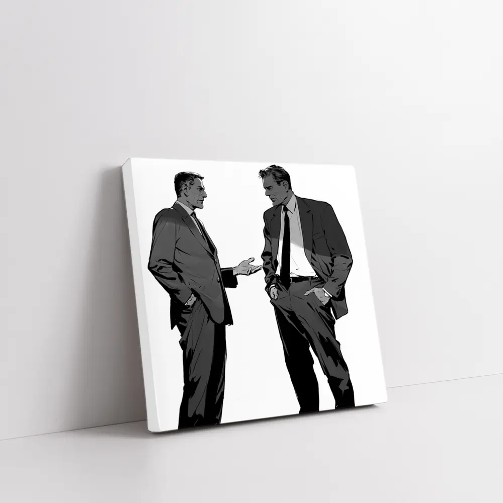 Two Businessmen Talking Grayscale Illustration Art – Wall Art