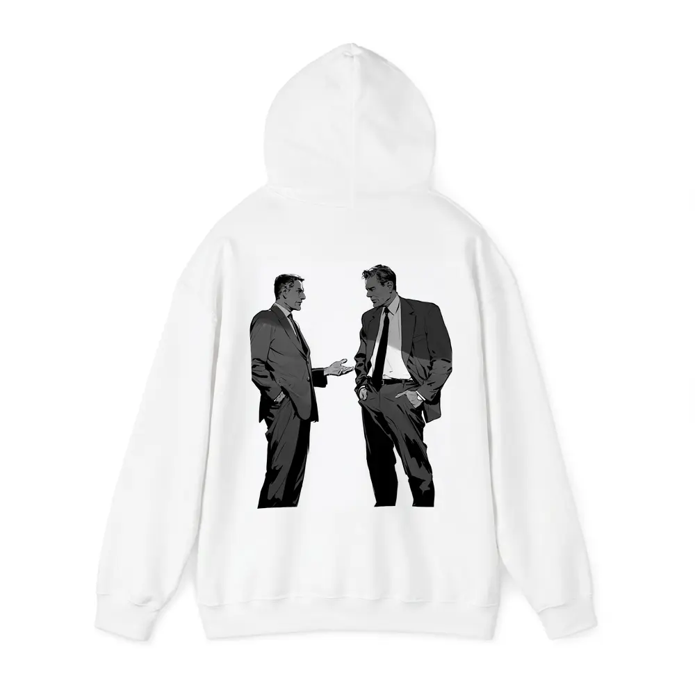 Two Businessmen Talking Grayscale Illustration Art – Hoodies