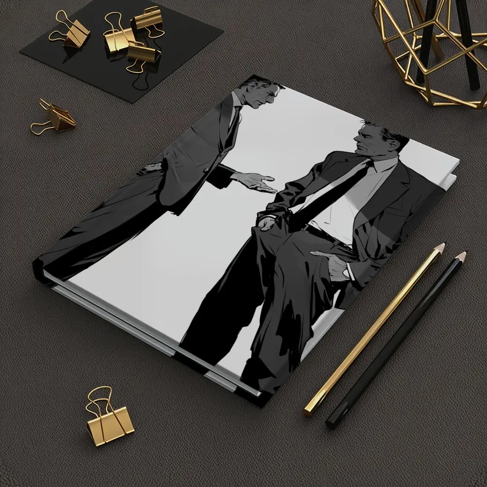 Two Businessmen Talking Grayscale Illustration Art – Notebooks