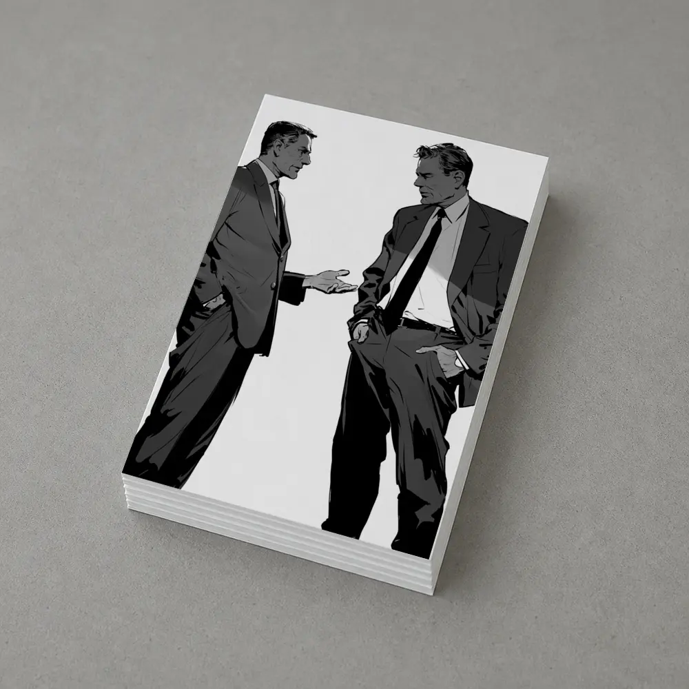 Two Businessmen Talking Grayscale Illustration Art – Postcards