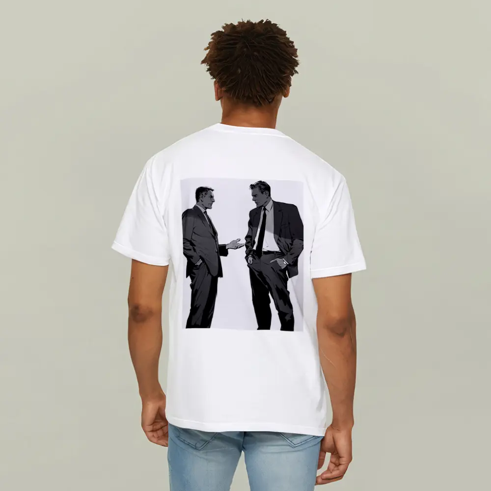 Two Businessmen Talking Grayscale Illustration Art – T-Shirts