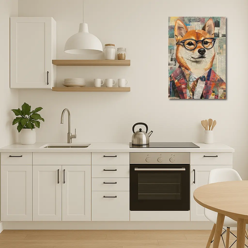 Shiba Inu Dog Collage Newspaper Background Art – Wall Art