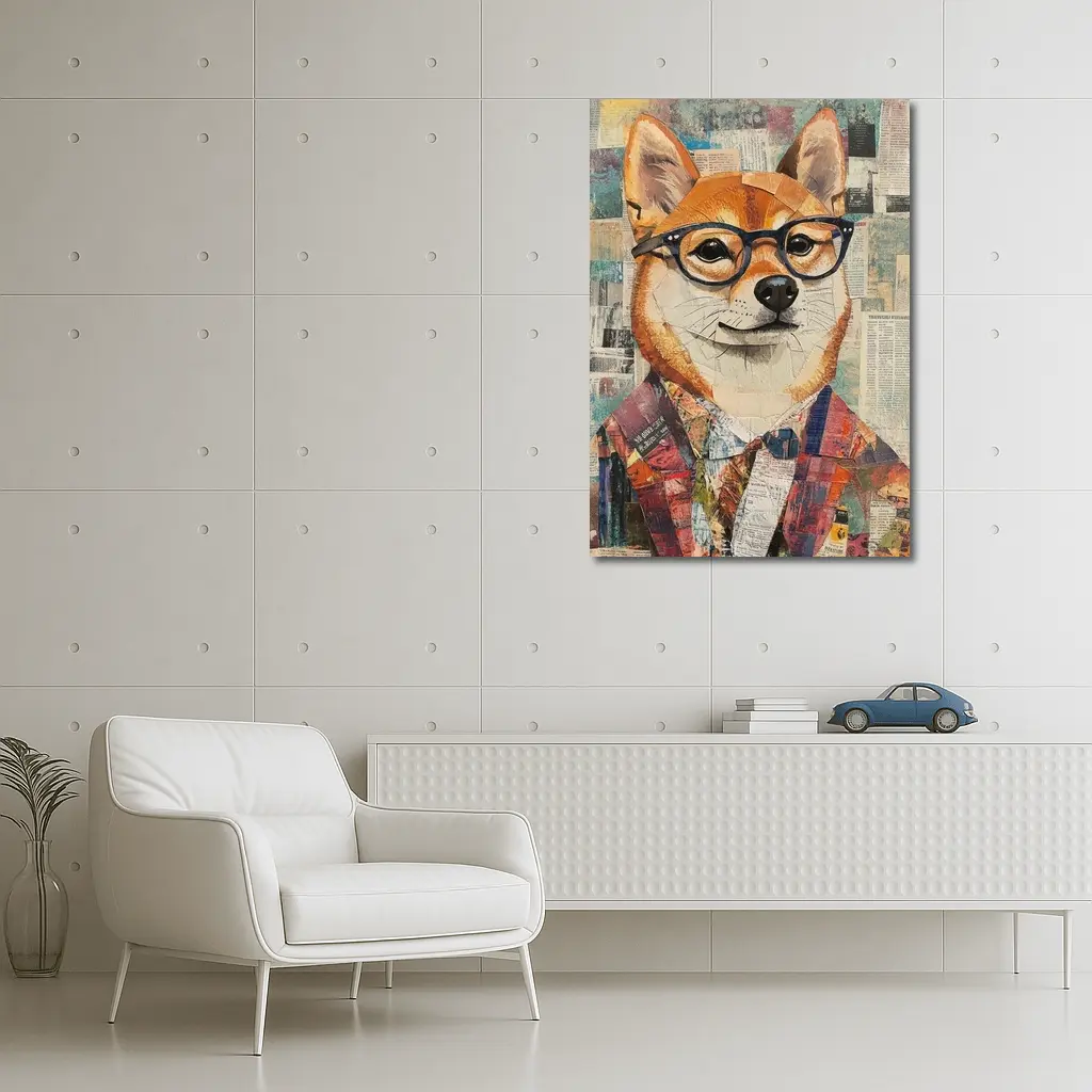 Shiba Inu Dog Collage Newspaper Background Art – Wall Art