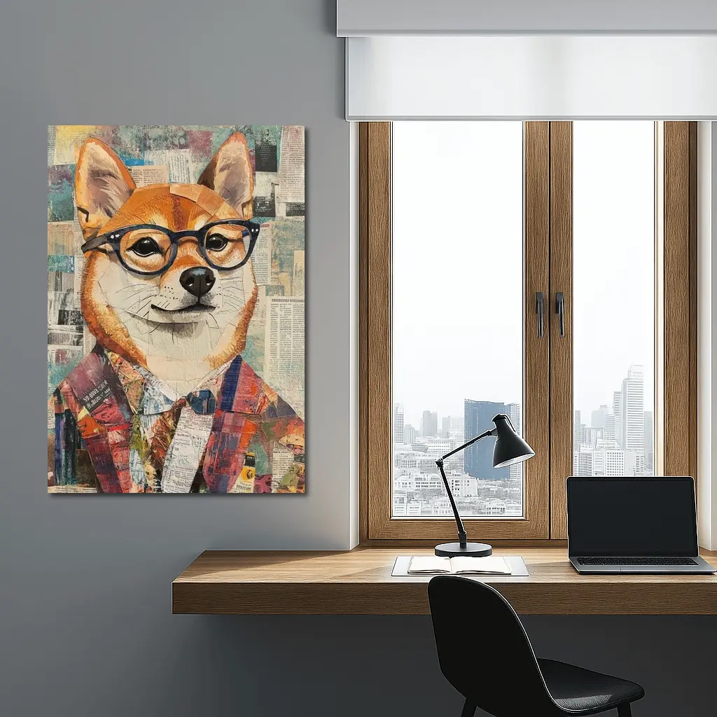 Shiba Inu Dog Collage Newspaper Background Art – Wall Art