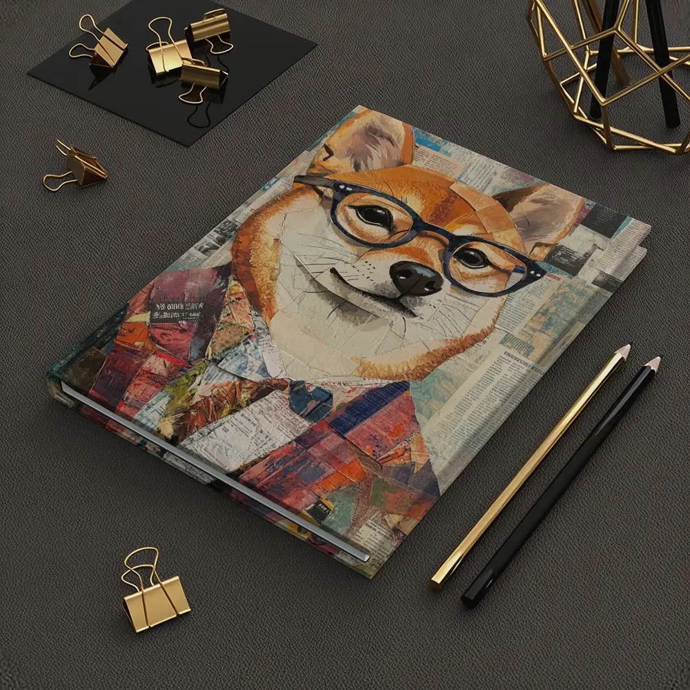 Shiba Inu Dog Collage Newspaper Background Art – Notebooks