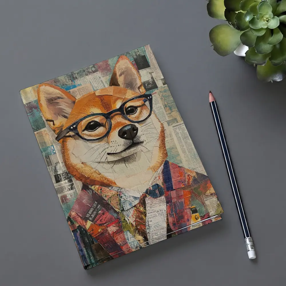 Shiba Inu Dog Collage Newspaper Background Art – Notebooks